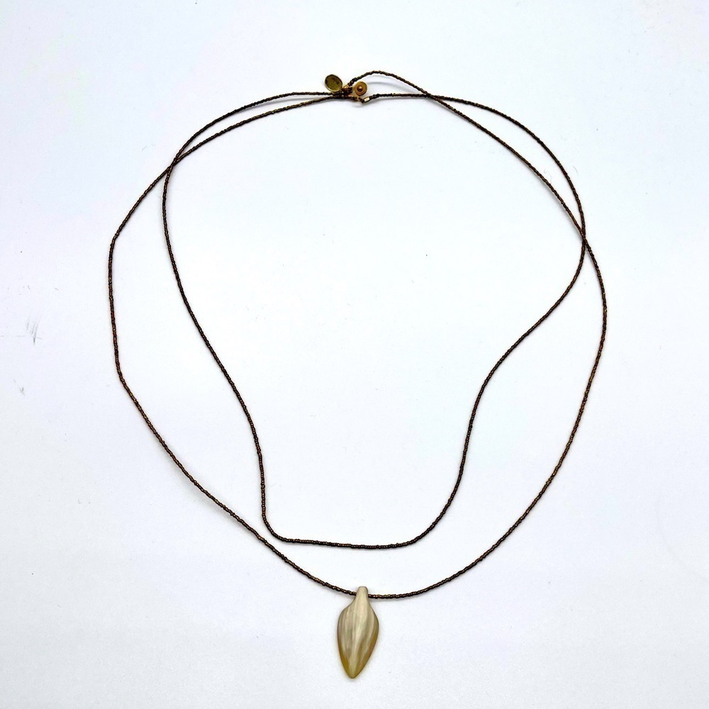 Akola Double Stand Long Necklace with Ivory Pendant